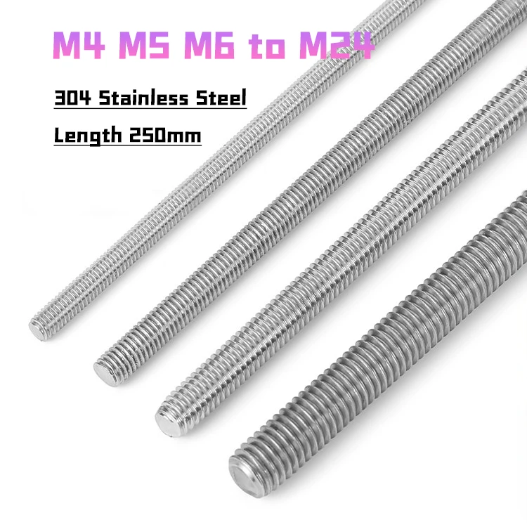 304 Stainless Steel Left-thread Full Threaded Rod Bolt M4 To M24 Fully Metric Headless Bolt Thread Stud Rods Screw Length 250mm
