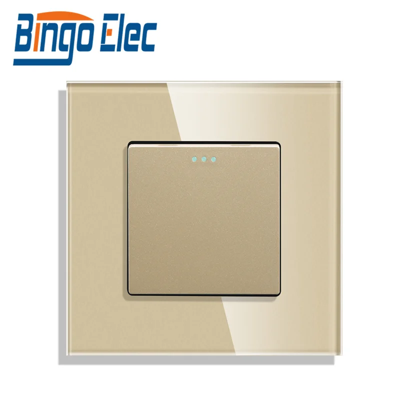 Bingoelec Push Light Switch Wall Power Switch On Off Switch Button Lamp Switch 1/2/3Gang 2Way With Glass Frame Home Switch