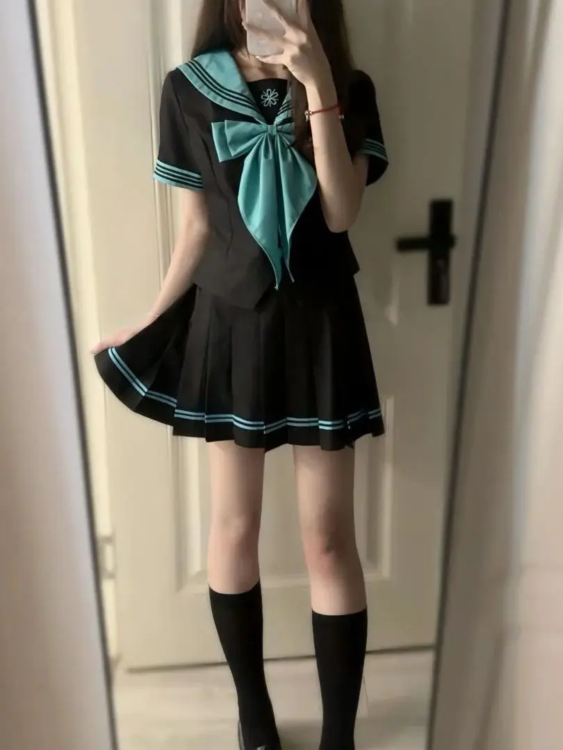 Versatile Basic Summer School Uniform Short Sleeve Two-Piece Set JK Japanese Style Sailor Suit Versatile Two-Piece Set view 3