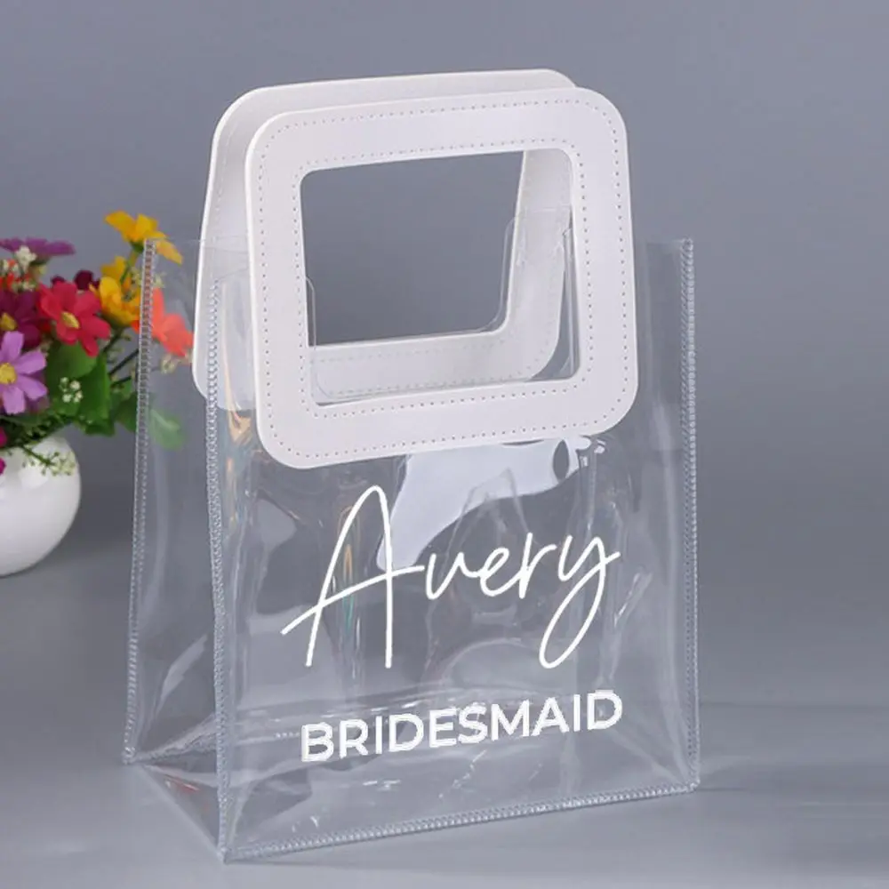 Custom Bridesmaid Gift Bags Personalize Reusable Holographic Iridescent Transparent Reflective Bag Bridemaid Wedding Handbag