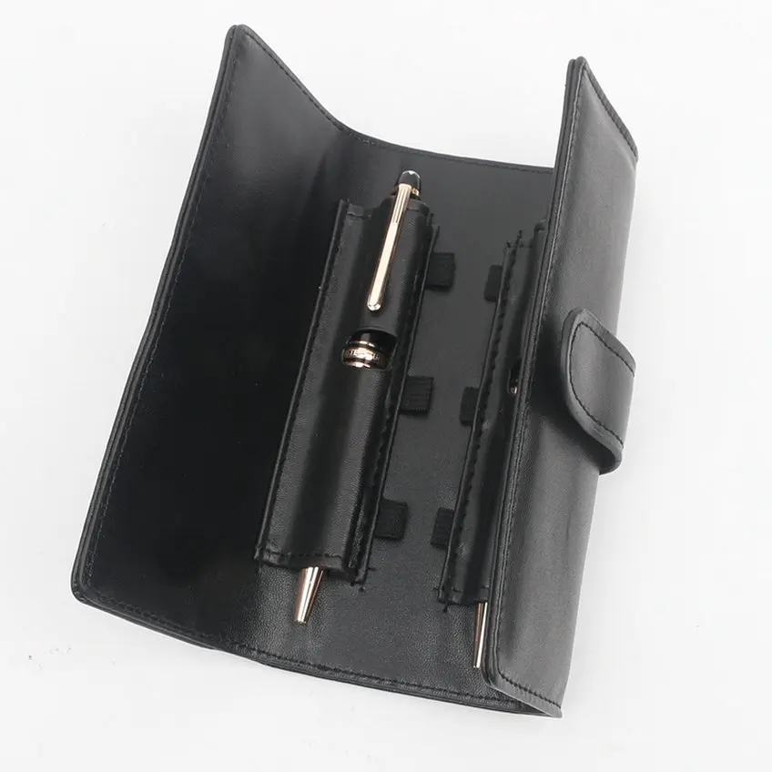 Luxury MB Black Leather Pen Case Single & Double Pens Holder High Quality Office School Stationery Supplies Pencil Bag As Gift