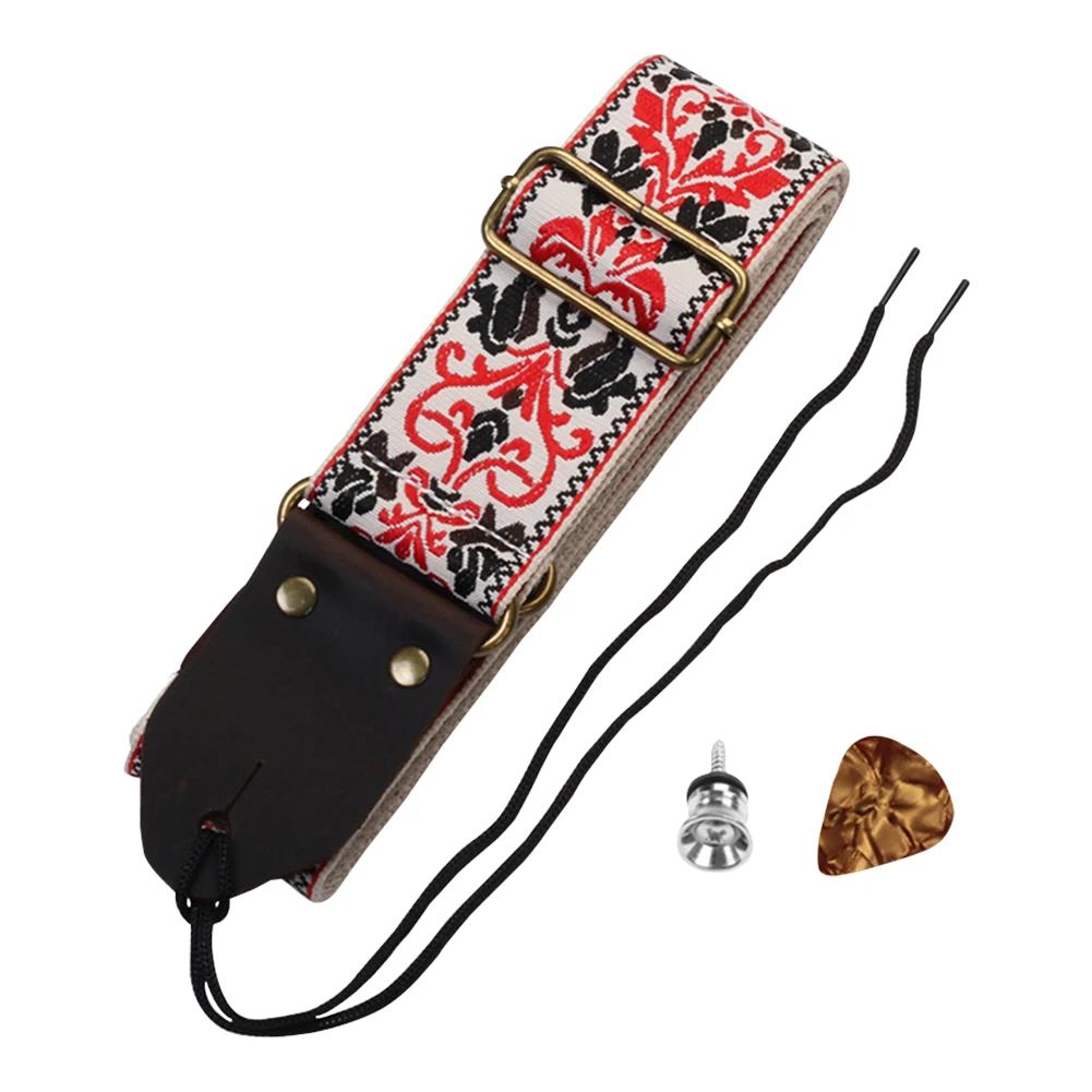 1 PC Guitar Strap Belt Soft Note Rhythm Adjustable Bass Acoustic Electric Folk Guitar Strap with Leather Ends