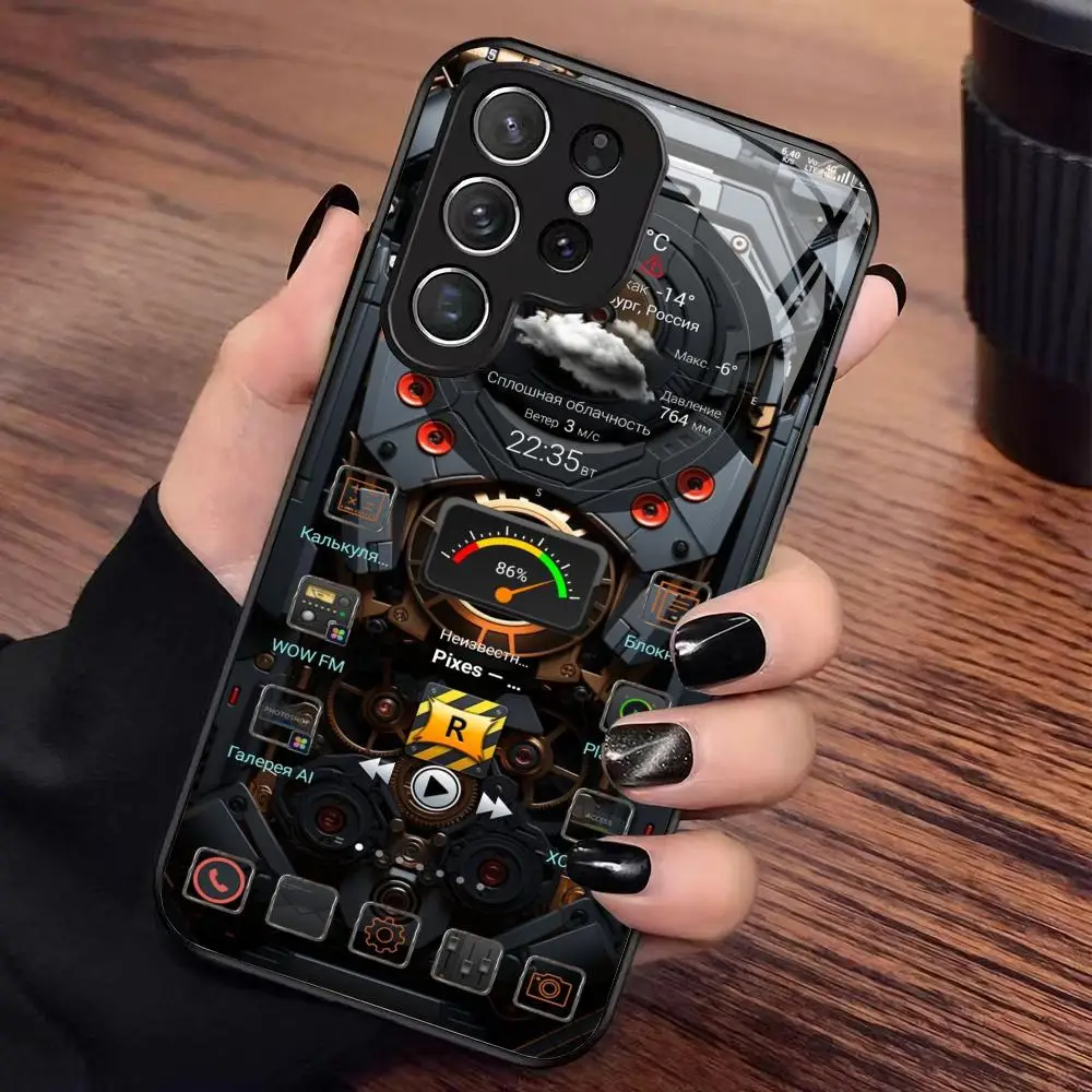 Mechanical instrument panel sci-fi style glass phone case suitable for Samsung Galaxy S26 S25 S24 S22 S21 S20 FE/Ultra/Plus