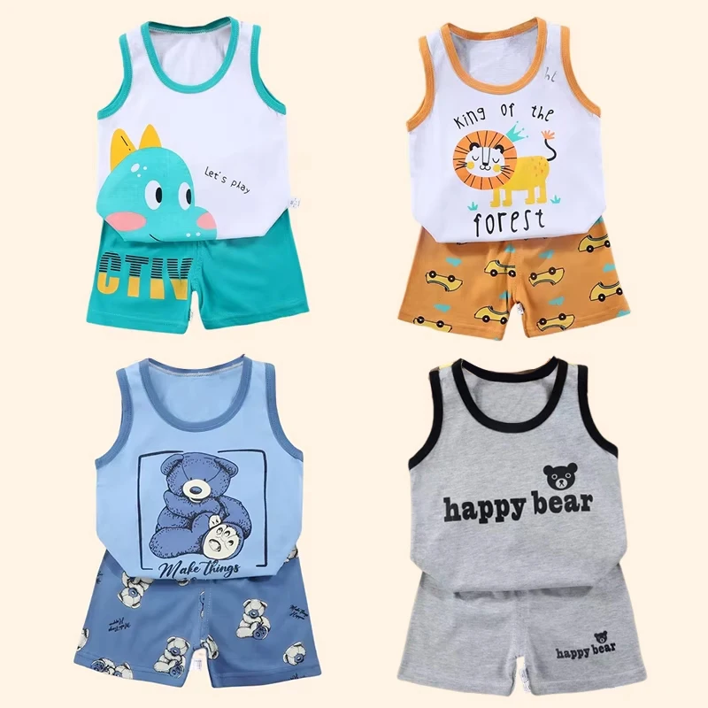 2PCS Children Sets Kids Clothes Vest Suit  Summer Children Clothing ba...