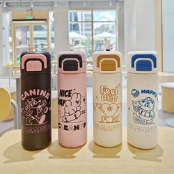 450ml Cartoon Kawaii Stainless Steel Vacuum Flask With Straw Portable Kids Thermos Travel Thermal Water Bottle Insulated Bottle