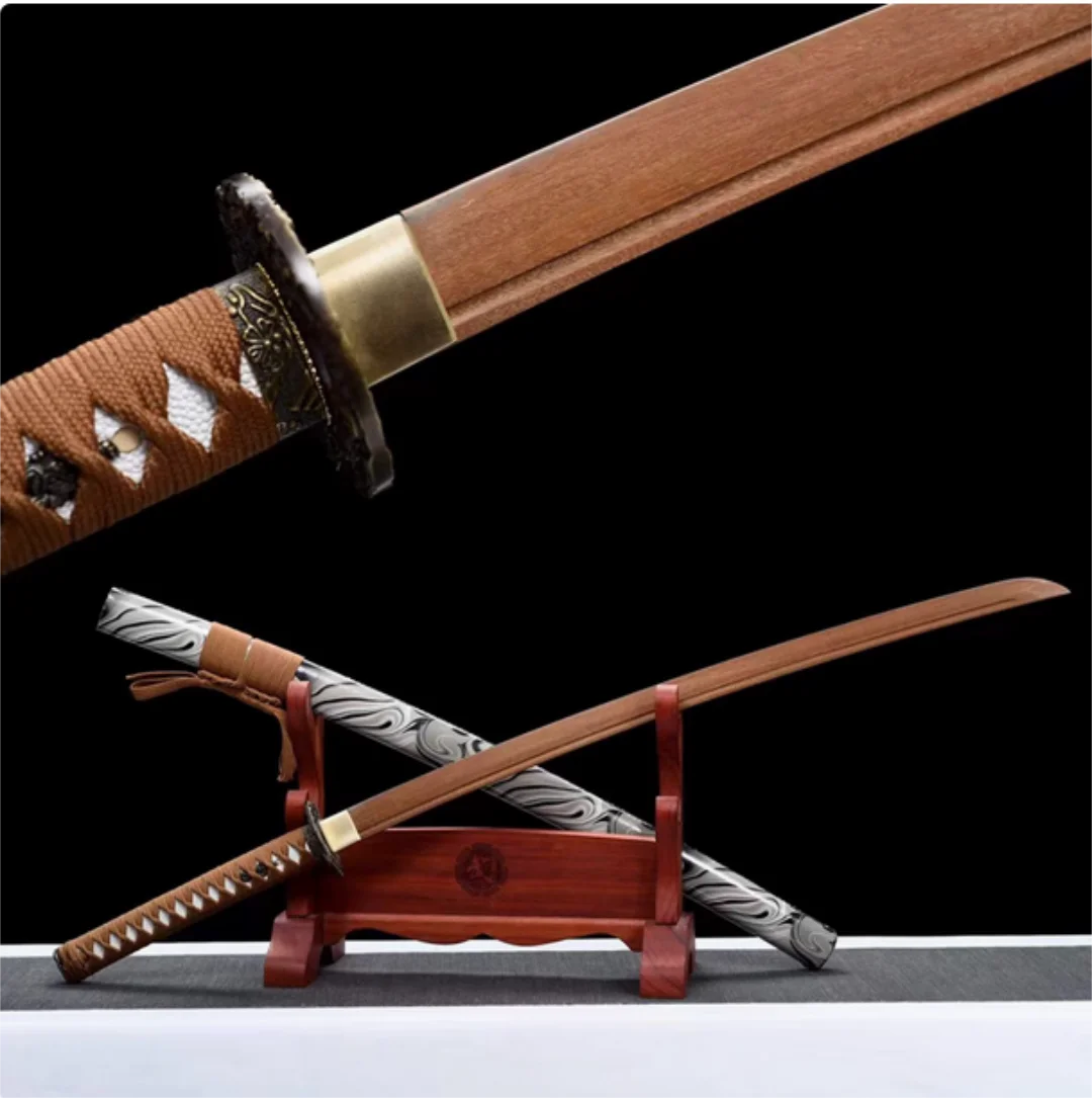

High Quality Yellow Sandalwood Blade Japanese Samurai Katana Juhe Sword Wooden Saya Fit Exercise Training Cosplay Weapon Props