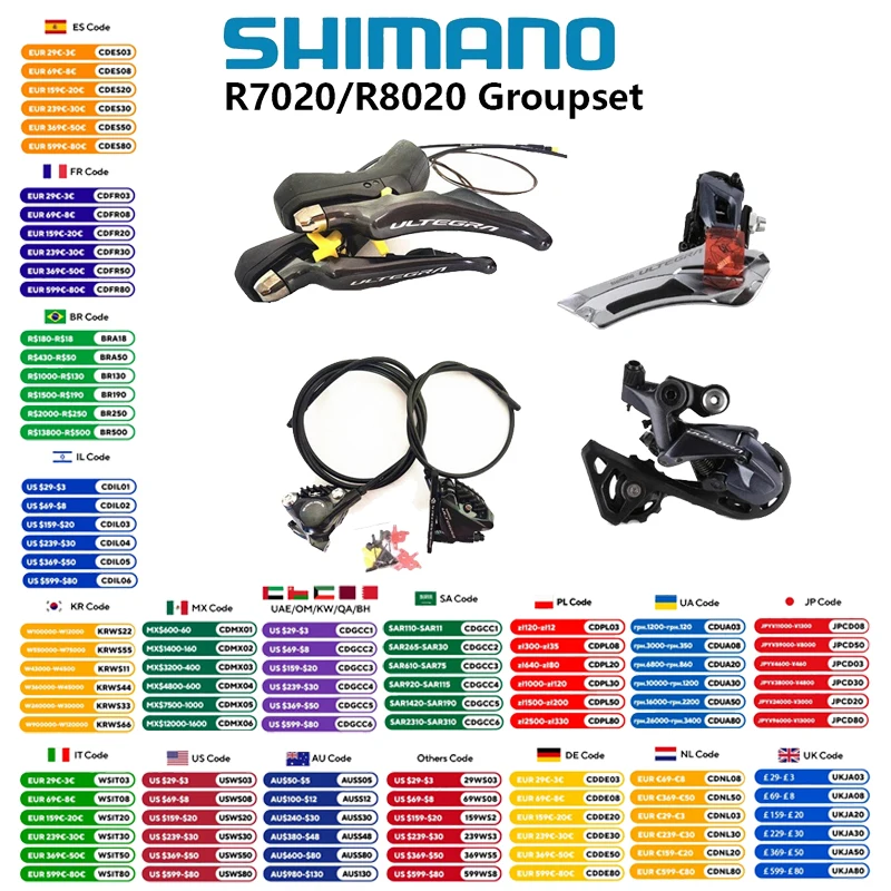 Shimano 105 R7020+R7070 / Ultegra R8020+R8070 11s Groupset R7020/R8020 Hydraulic Disc Brake For Road Bike R7000/R8000 FD RD