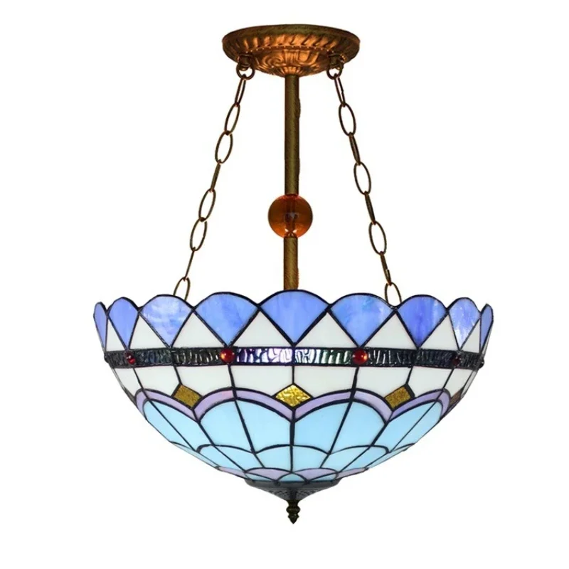 

Modern blue Mediterranean art stained glass living room dining room bedroom art chandelier