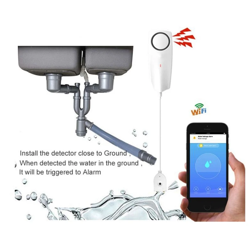 Tuya-WiFi Líquido Vazamento Sensor, Vazamento Overflow, Buzzer, App Push Alertas de Alarme, Vida Inteligente
