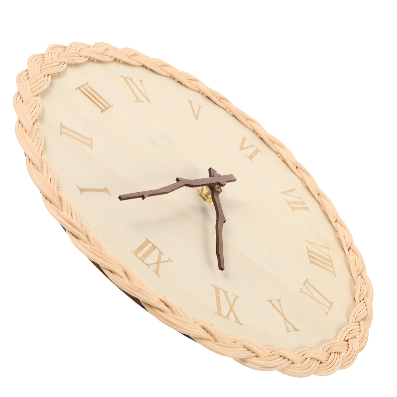 

Rustic Round Basswood Woven Wall Clock Silent Non Ticking Rattan Hanging Clock Simple Style Home Bedroom Decor