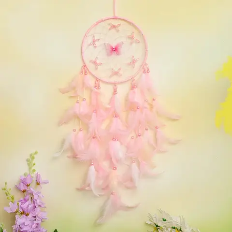 ड्रीम कैचर, सुरुचिपूर्ण हाथ से बुने हुए गुलाबी पंख, विंड चाइम, दीवार पर लटकाने वाले शयनकक्ष के आभूषण, जन्मदिन के उपहार, घर की सजावट 10 best sales पवन झंकार - №2
