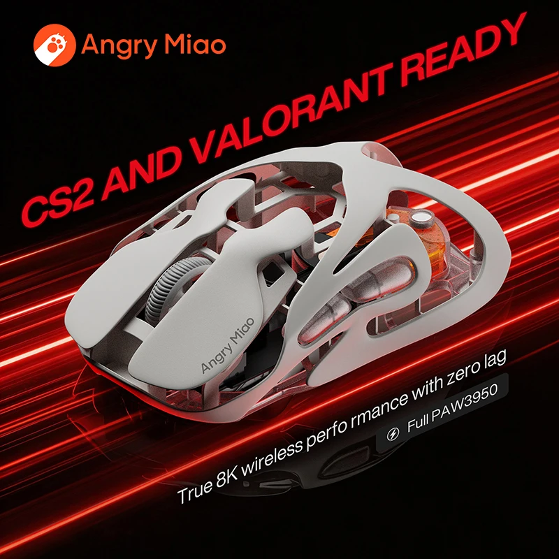 Ratón inalámbrico para juegos Angry Miao Infinity, intercambiable en caliente, Metal, ultraligero, hueco, PAW3950, doble, 8K, con cable, triodo