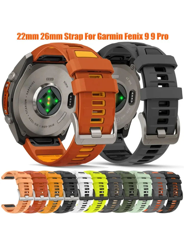 Oficjalny pasek do zegarka, 22 mm i 26 mm, do modeli Garmin Fenix 8, 9 Pro (47 mm, 51 mm), Solar 7, 7X, Enduro, Epix, Tactix 8, 970. Sportowy silikonowy pasek QuickFit. — 2