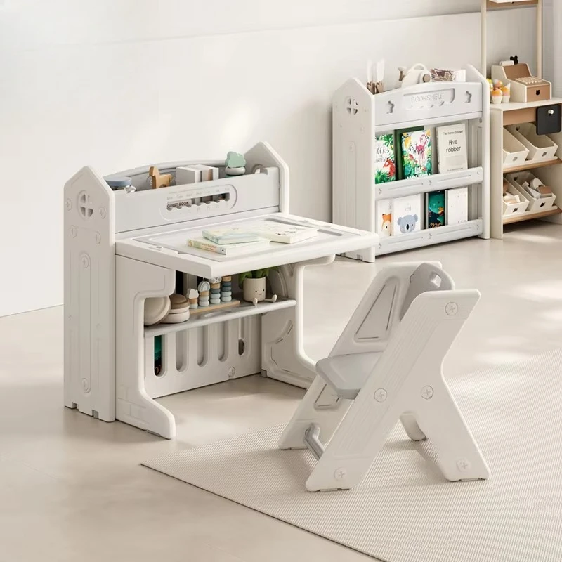 Children's study table 4 in 1 plastic activity table converted into building block play table art easel and folding bookshelf