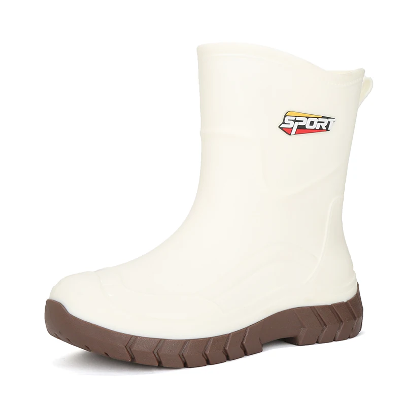 White Mid-Calf Rain Boots Women's Summer Kitchen Anti-Slip Waterproof Comfortable Working Fashion Outdoor Wet Weather Boots view 5