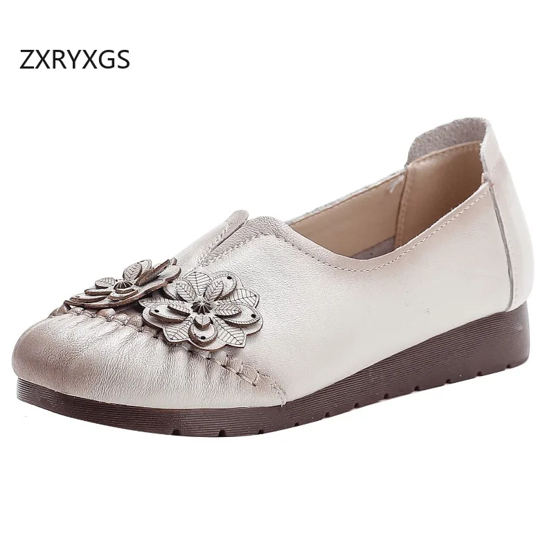 ZXRYXGS Promotion 2026 New Genuine Leather Flower Shoes Women's Flats Autumn Soft Sole Comfortable Fashion Shoes Flat Plus Size