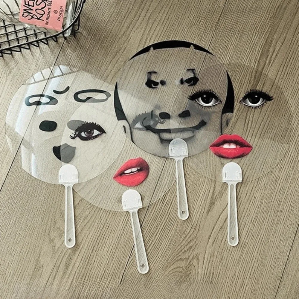 6Pcs Exaggerated Funny Creative Expression Fan Transparent Round Novelty Fan Portable Cooling Hand Fan Summer