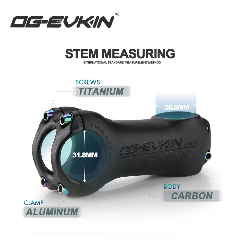 OG-EVKIN T1000 Carbon MTB Bicycle Stem 6/17 Degree 31.8mm Carbon Road Bike Handlebar Stem Positive/Negative Cycling Power Parts