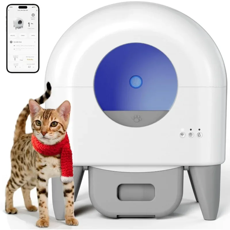 Fumoi Self Cleaning Litter Box, Automatic Litter Box Self Cleaning Large Capacity for Multiple Cats, App Control Safety Sensors