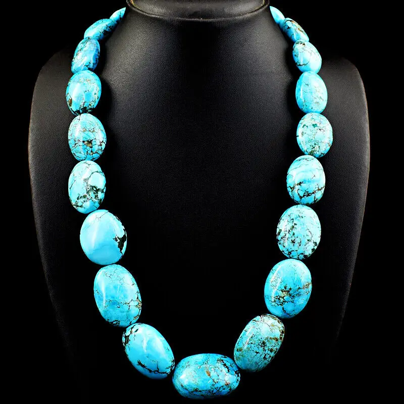 

Natural Untreated Turquoise Oval Shape Beads Necklace