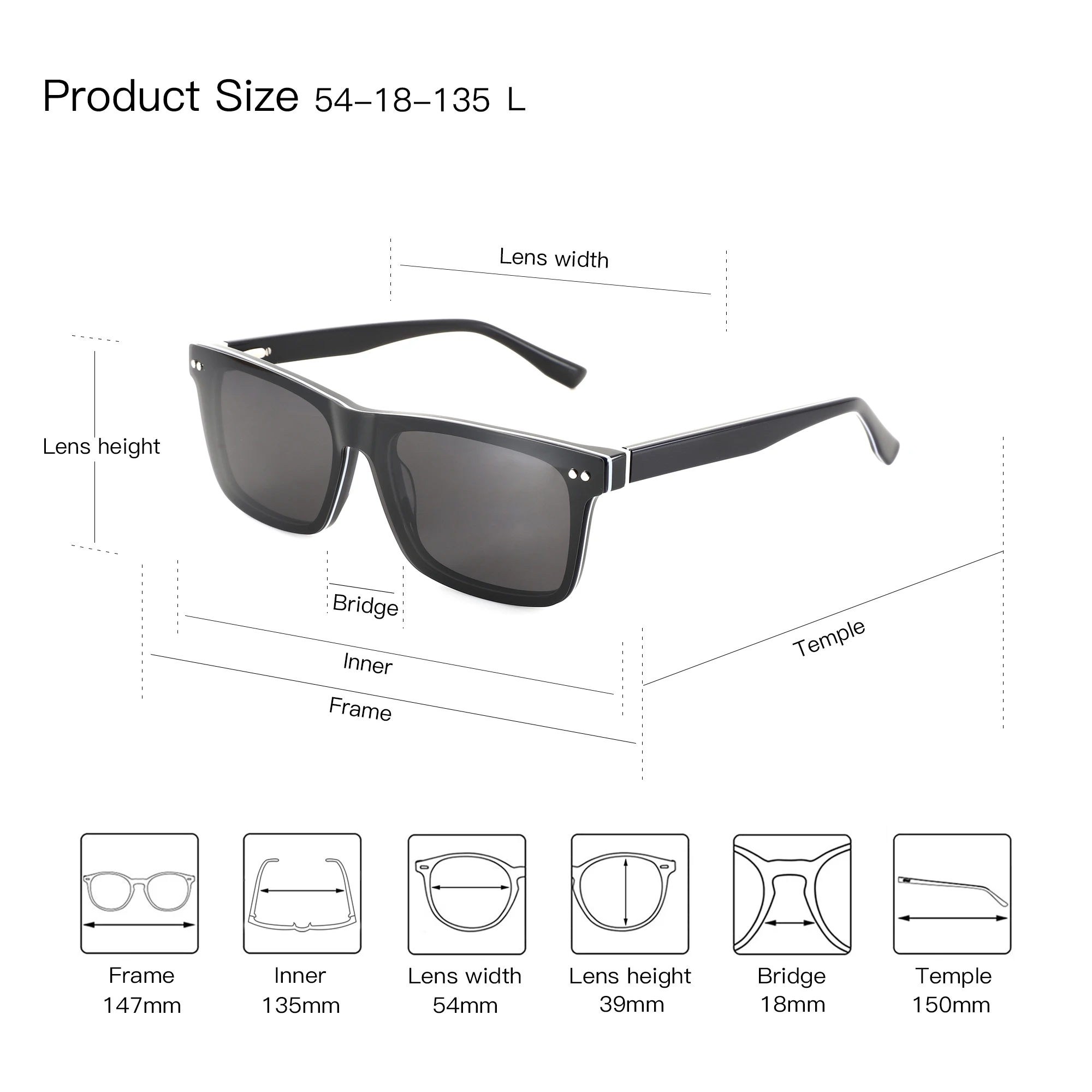 AIREIGHT Rectangle Acetate Clip on Prescription Glasses UV400 For Men Magnetic Myopia Optical Lenses Photochromic Eyewear