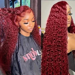 13x4 13x6 Deep Curly HD Lace Frontal Wig Transparent 99J Burgundy Curly Lace Front Wigs Red Colored Deep Wave Human Hair Wigs