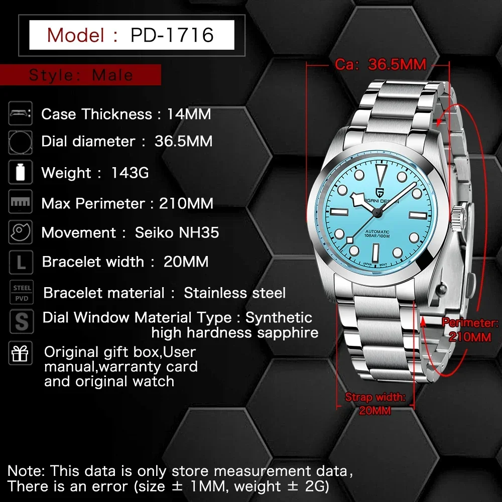 PAGANI DESIGN Original New Men Mechanical Watch 36mm Couples Sport Watch Sapphire Luxury Automatic Watch for Men 100M Waterproof