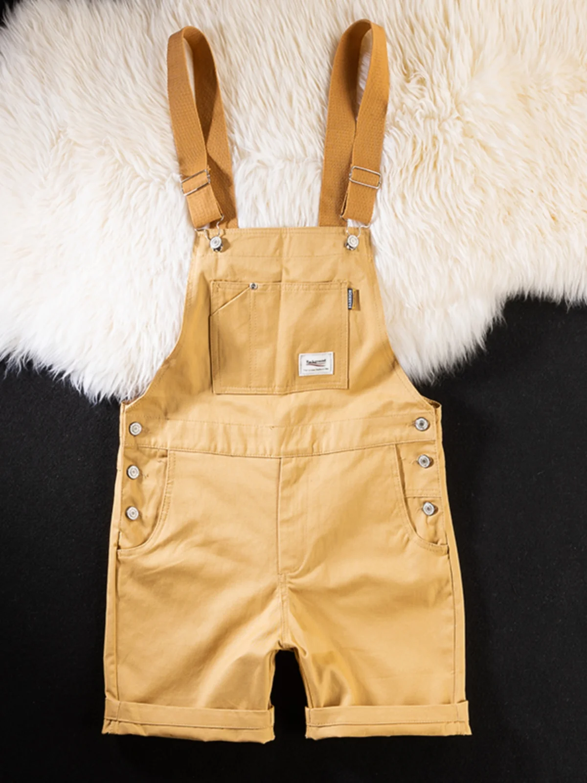 

Ameika Workwear orts Men Summer Trendy Loose Overall Khaki Color Retro Overalls Youthful Energy Denim Fabric Four Seasons