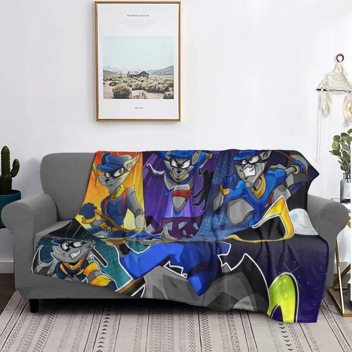 Collage de cómic Sly Cooper mapache zorro tortuga hipopótamo Comic Manga Anime juego mantas franela manta colcha para sala de estar