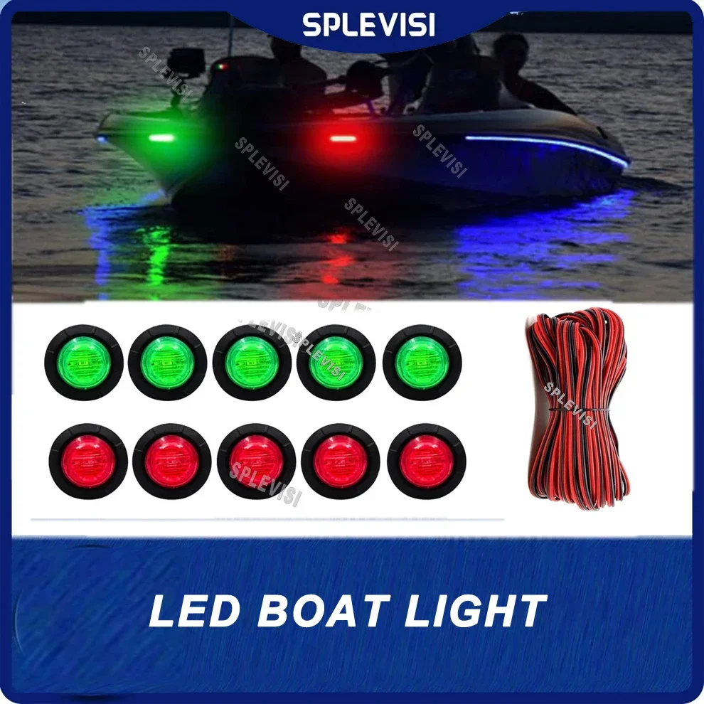 10x Red & Green 3/4'' Round LED Boat Deck Transom Courtesy Navigation Lights Pontoon Sailboat Kayak Yacht Utility Interior Light