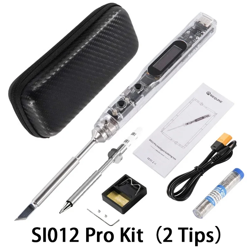 SEQURE SI012 Pro Kit Digital Electric Soldering Iron Kit PD3.0|QC2.0|DC5525 Power Supply Intelligent OLED Solder Iron Pen-2 Tips