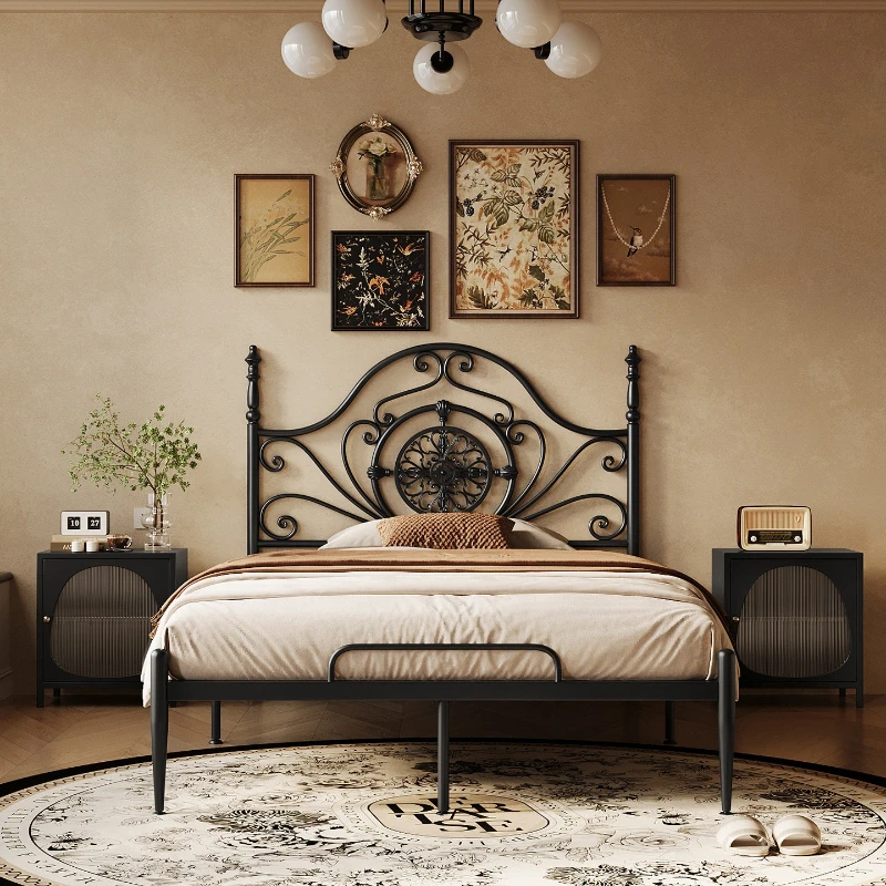 

Кровать Dream Castle в стиле французского ретро, из кованого железа, черная, двуспальная, для детской или главной спальни, основания и каркасы кроватей, мебель для спальни