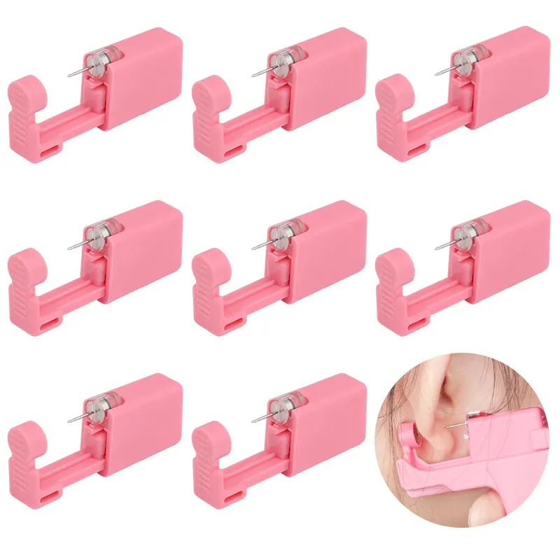 1-8pcs Pink Disposable Sterile Ear Piercer Second Generation Ear Piercing Tool Crown Zircon Series Fast Ear Stud Ear Piercer