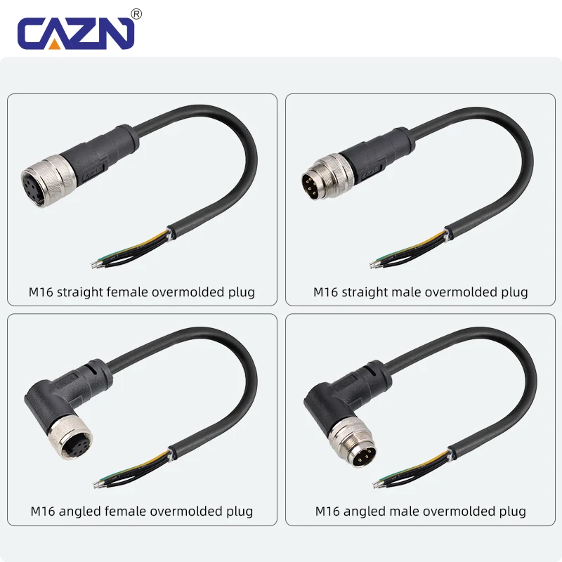 M16 Shielded Overmolded Plug Male Female Straight Angled 2-24 Pin 1/2/5m PVC IP67 for Signal Transmission & Industrial Networks