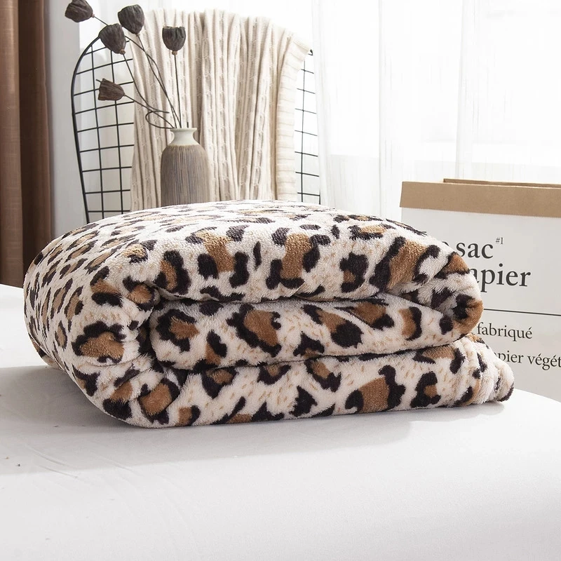 Leopard Printed Soft Fluffy Flannel Blankets For Beds Coral Fleece Mink Throw Single Double Bed Bedspread Winter Warm Blankets