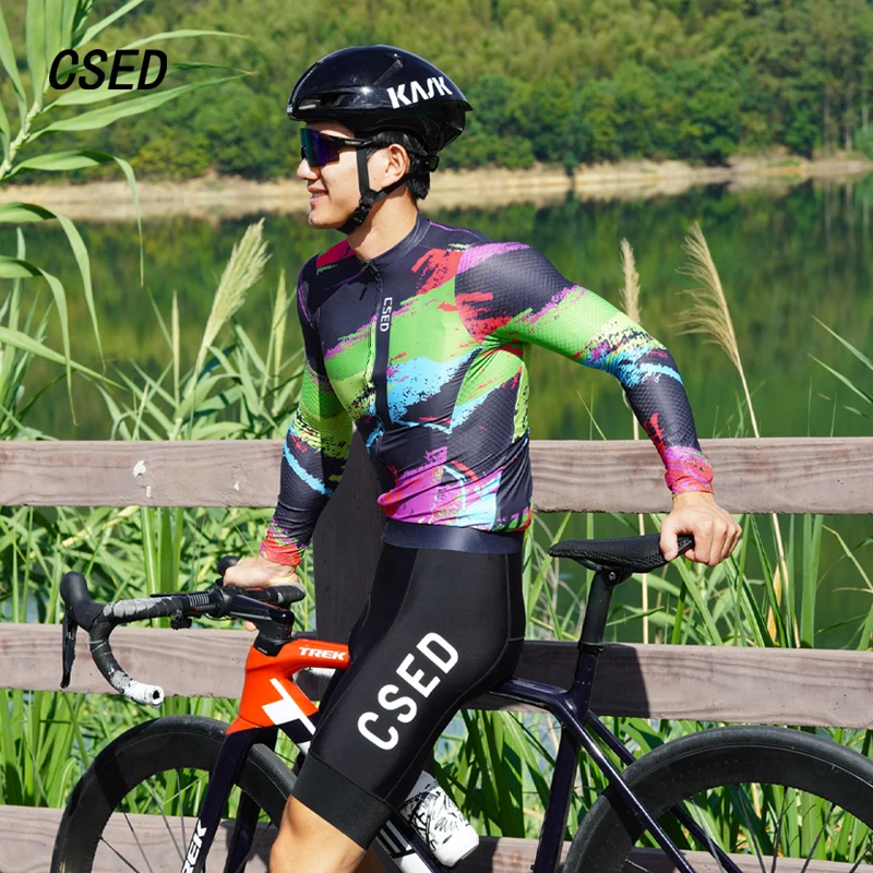 

CSED Men's Cycling Jersey Breathable Bicycle Riding Clothes Long Sleeved Bike Clothing Full Zipper Quick Dry Soft Sweatshirt