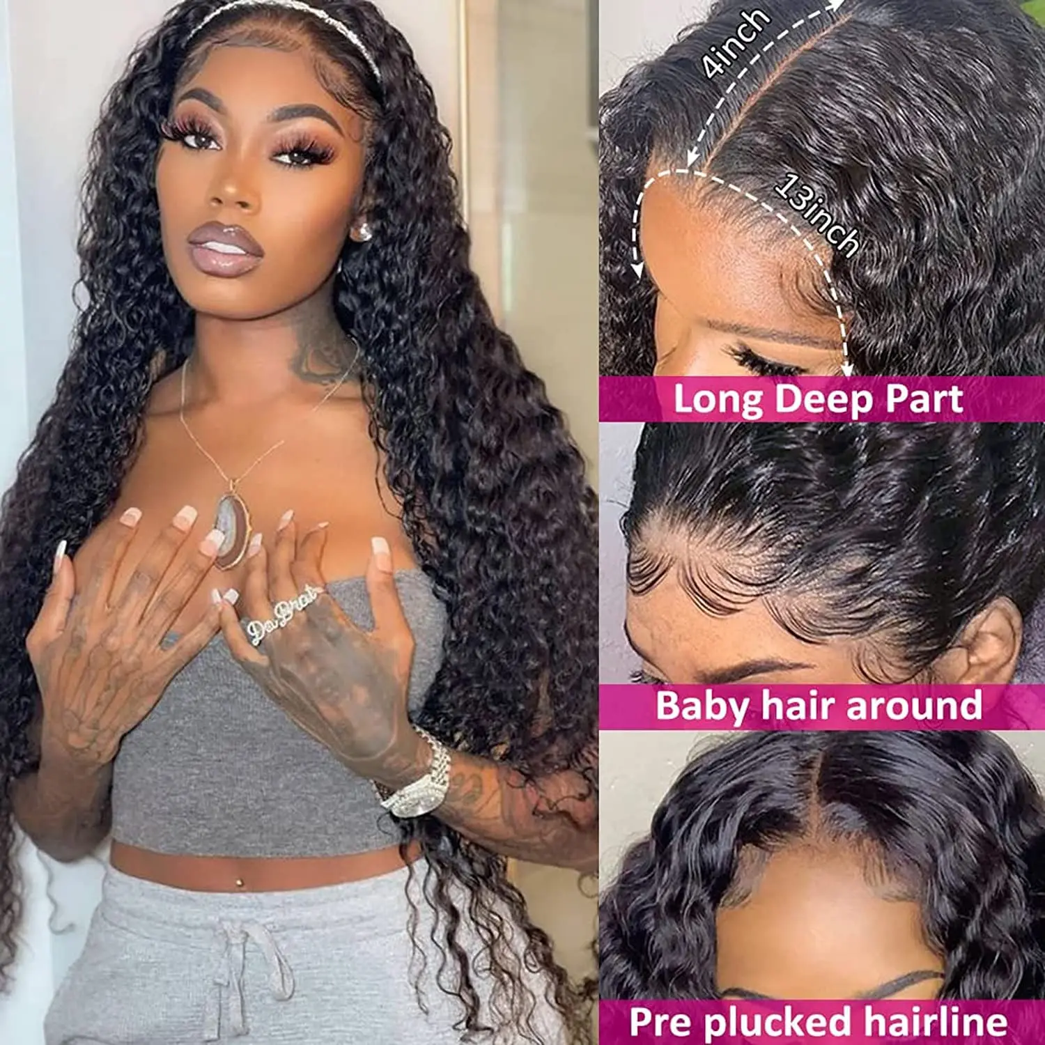 Deep Wave Frontal Wig 13x4 Deep Wave Transparent Lace Front Wig 13x6 Curly Wig Transparent Lace Front Human Hair Wig Brazilian Bleach Knot Lace Wig For Women