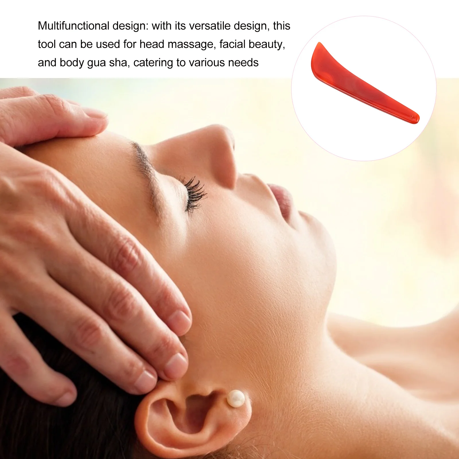 เครื่องมือขูดหน้ากัวซาทำจากหินอาเกตสีแดงธรรมชาติ สำหรับนวดหน้า ผิวเรียบเนียน บริเวณรอบดวงตา คอ  แผ่นขูดผิว  เครื่องมือดูแลผิว  เครื่องนวดเพื่อความงาม