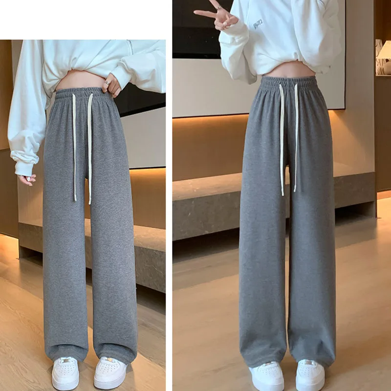 秋冬厚みのワイドレッグパンツ女性ハイウエストルーズストレートカジュアルパンツ韓国ストリートクラシックドレープスウェットパンツ