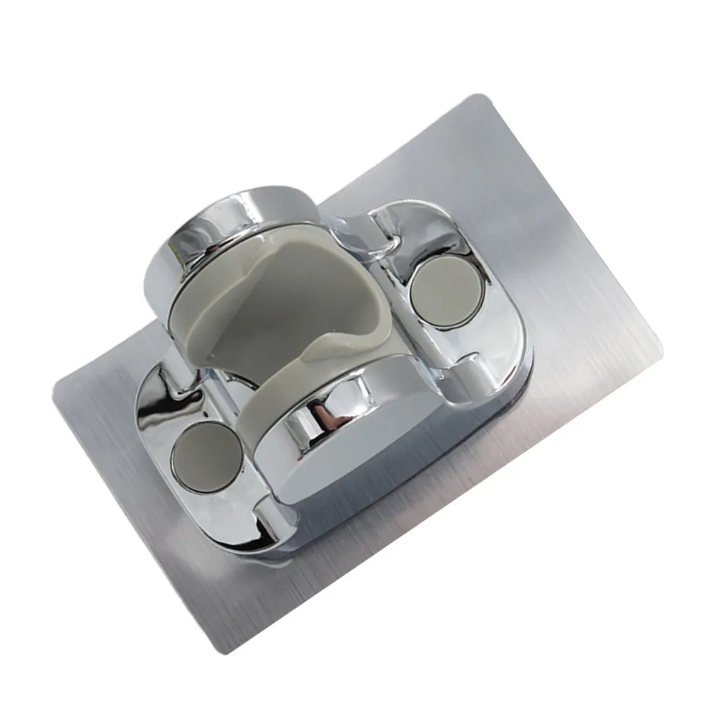 ABS Plastic Shower Head Holder Silver Plating 5-Gear Angle Adjustable Adhesive Punch-Free Shower Nozzle Base for Home Bathroom