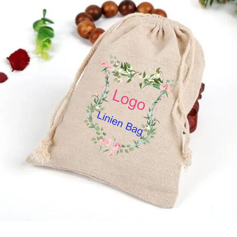 Personalized Custom Logo Linen Gift Bags 8x10cm 9x12cm 10x15cm pack off 500 Makeup Jewelry Packaging Pouches