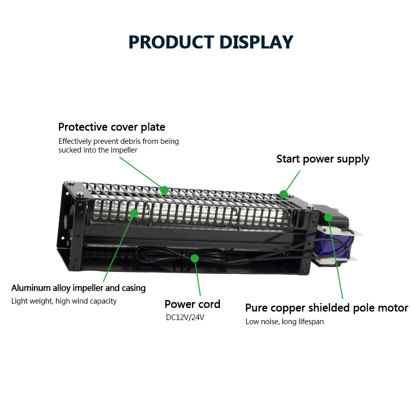 Kipas Alir Silang 30 Unit DC12V/24V Kipas Roller Kipas Strip Pisau Kipas Ekstraksi Horizontal Kipas Strip Panjang