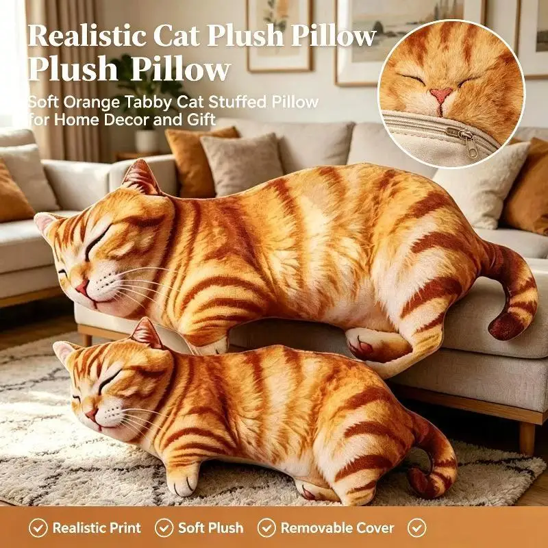Realistic Sleeping Cat Dinosaur Plush Pillow Soft Cotton Stuffed Home Decor for Bedroom Living Room Kids Birthday Gift