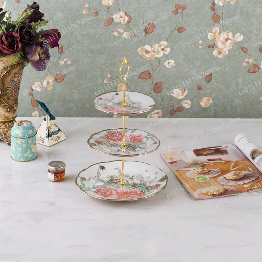 Ceramic Double-Layer String Plate American Retro Tea, Birthday Dessert Service Plate for Home Party and Decor Use