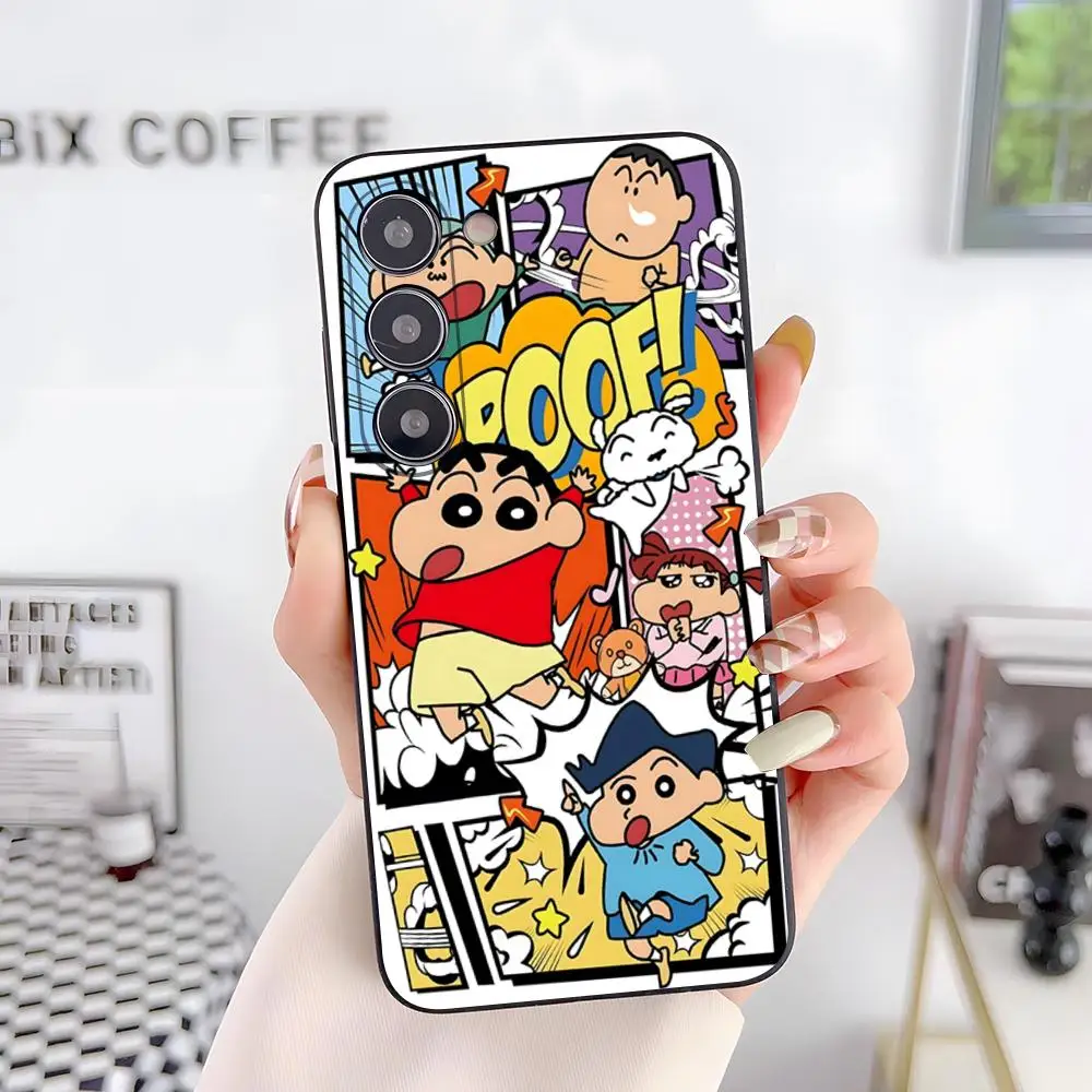 Lovely C-Crayon S-ShinChan Phone Case For Samsung S26 S25 S24 FE S23 S22 S21 Plus S20 Ultra Note20Ultra Black Soft Shell