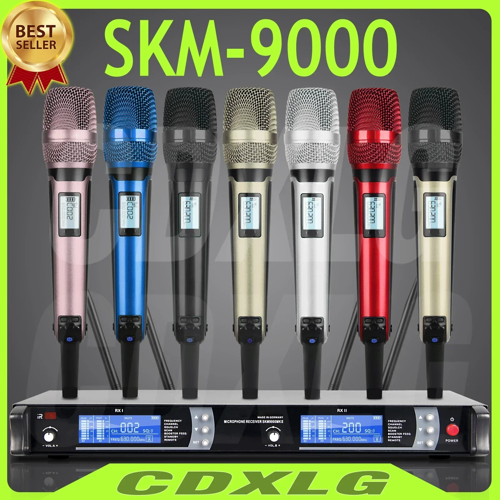 

CDXLG SKM9000 Professional Dual Wireless Microphne 600-699MHz UHF Dynamic 2 Channel Handheld For Stage Performance Show Party