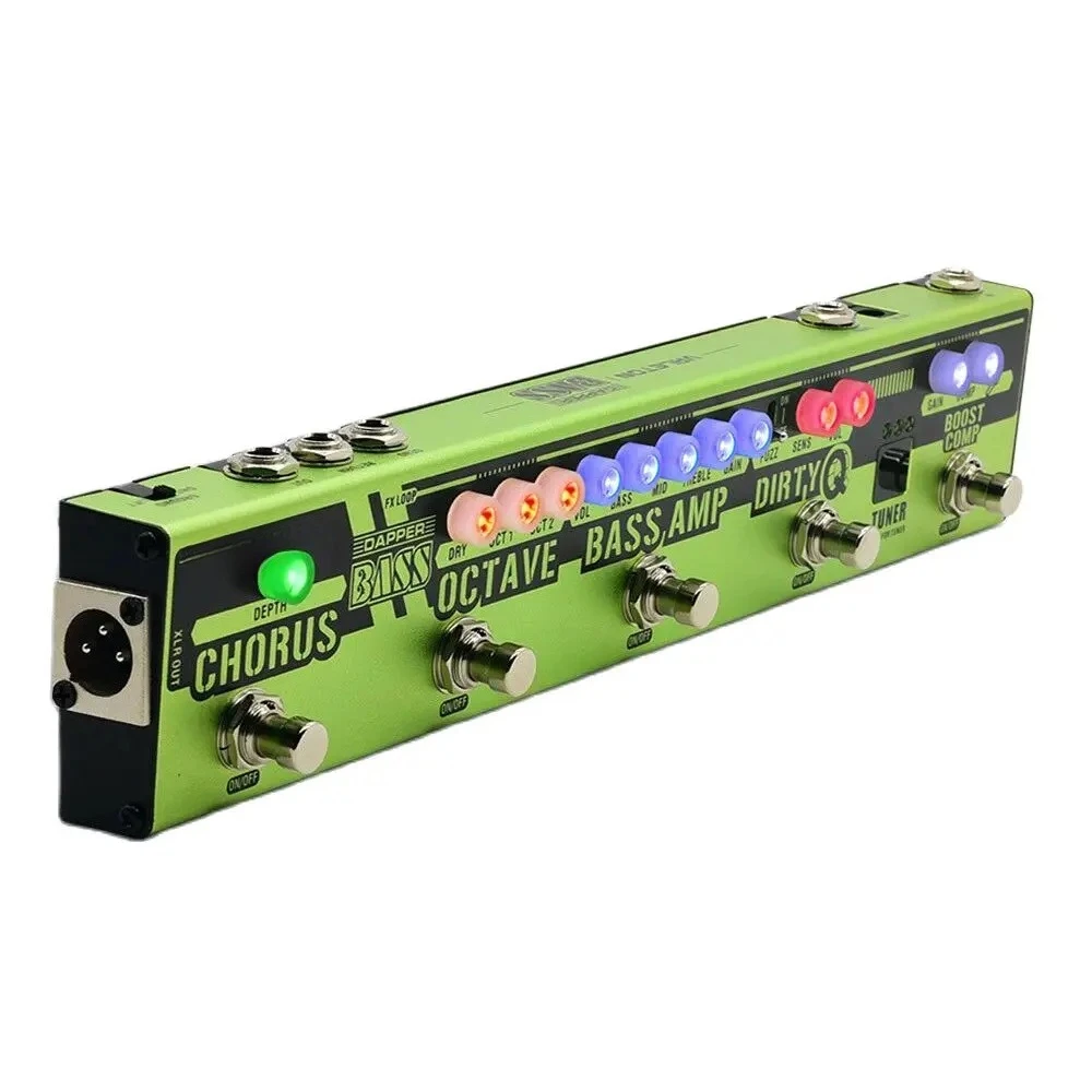 Dapper  BASS Multi Effects Pedal Strip 6 in 1 Multi Effect Bass Tuner,Chorus,Octaver,Dirty Q & Boost Comp,Tuner VES-2