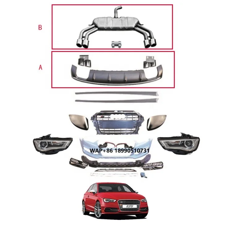 

2013-2016 Body Kit for A3 to S3 New Condition Car Accessories with Front Bumper Grille Headlights Side Skirt for Cars
