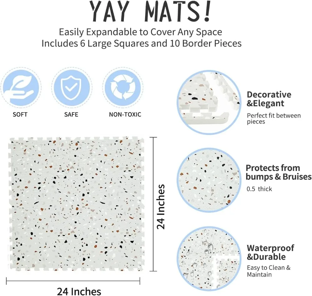 Extra Large Puzzle Mat, Thick Interlocking Foam Floor Tiles, 6 ft x 4 ft, Expandable, Exercise & Kids Mat, Protective Floor Surface, Terrazzo Design view 6