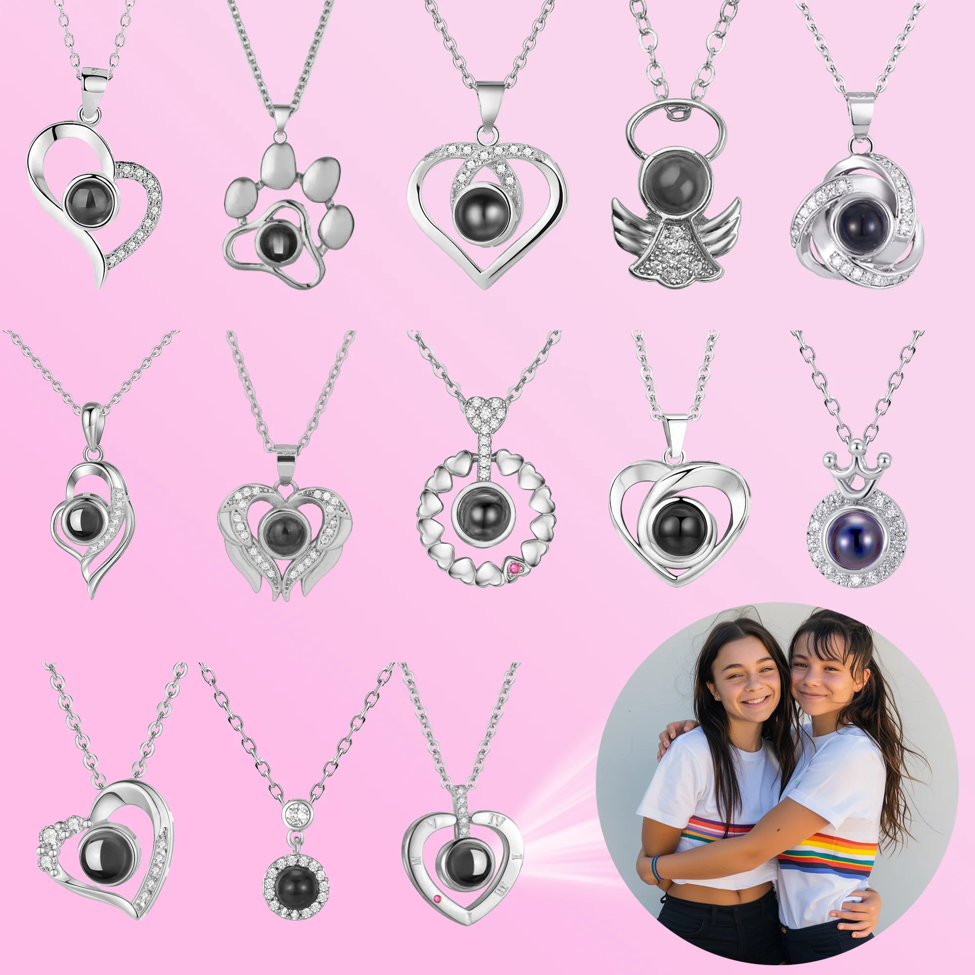 

Custom Projection Personalized Photo Pendant Necklace Girlsfriend Women Memorial Anniversary Valentine Birthday Romantic Gift